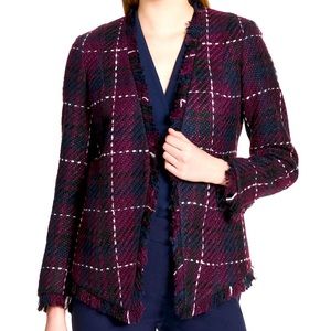 Calvin Klein fringe trim plaid tweed blazer size 4